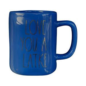 Rae Dunn Hanukkah Inspired Coffee Mug (Love You A Latke) Blue & Metallic Gold